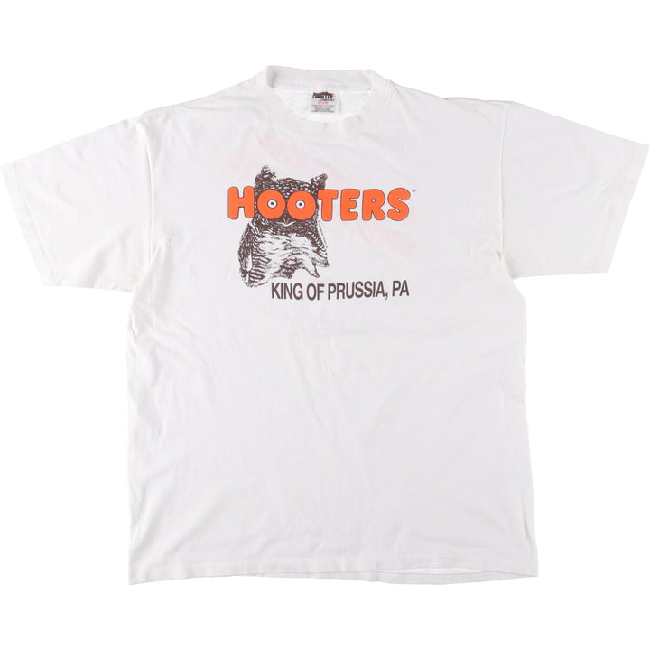 90'S ONEITA HOOTERS Advertising T-shirt, Men's XL size, Vintage cotton white type Vintage Second Hand