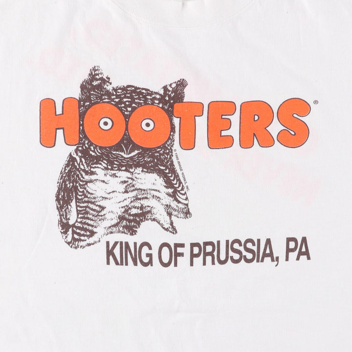 90'S ONEITA HOOTERS Advertising T-shirt, Men's XL size, Vintage cotton white type Vintage Second Hand