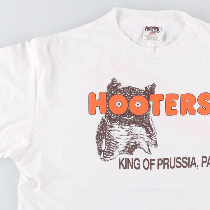 90'S ONEITA HOOTERS Advertising T-shirt, Men's XL size, Vintage cotton white type Vintage Second Hand