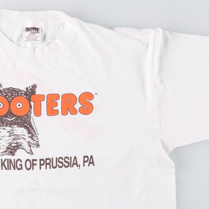 90'S ONEITA HOOTERS Advertising T-shirt, Men's XL size, Vintage cotton white type Vintage Second Hand