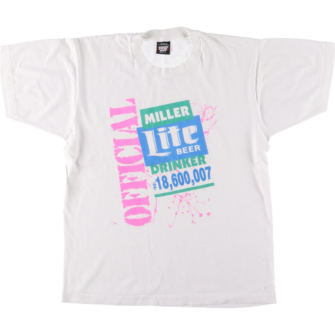 90'S SCREEN STARS Miller Lite Beer Advertising T-shirt Made in USA Men's L Vintage cotton white type Vintage Second Hand