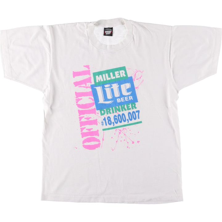 90'S SCREEN STARS Miller Lite Beer Advertising T-shirt Made in USA Men's L Vintage cotton white type Vintage Second Hand