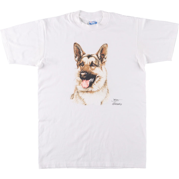 80'S Hanes Fifty-Fifty Blue Tag Dog Animal T-Shirt Made in USA Men's M Size Vintage cotton white type Vintage Second Hand