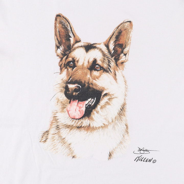 80'S Hanes Fifty-Fifty Blue Tag Dog Animal T-Shirt Made in USA Men's M Size Vintage cotton white type Vintage Second Hand