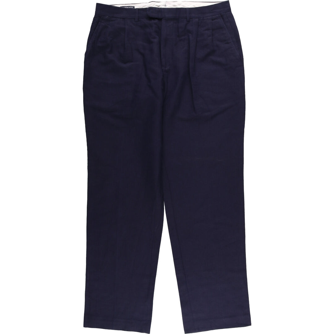 00'S LANDS' END Two-pleat linen x cotton pants slacks for men, size W37 linen navy blue type Vintage Second Hand