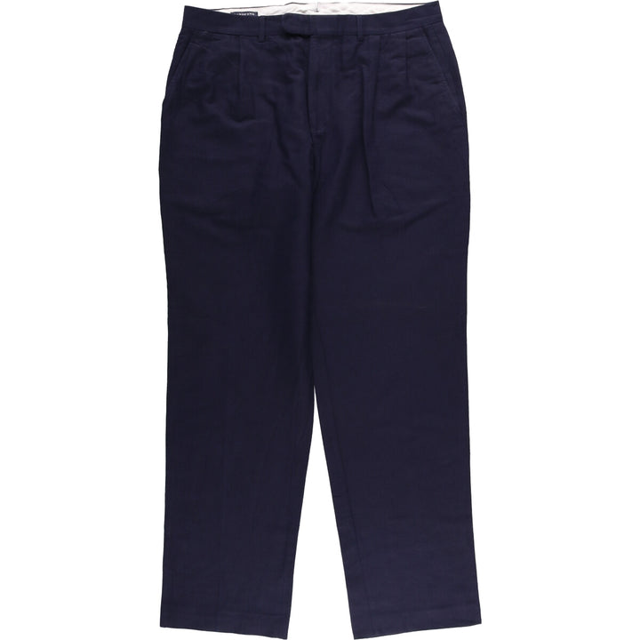00'S LANDS' END Two-pleat linen x cotton pants slacks for men, size W37 linen navy blue type Vintage Second Hand