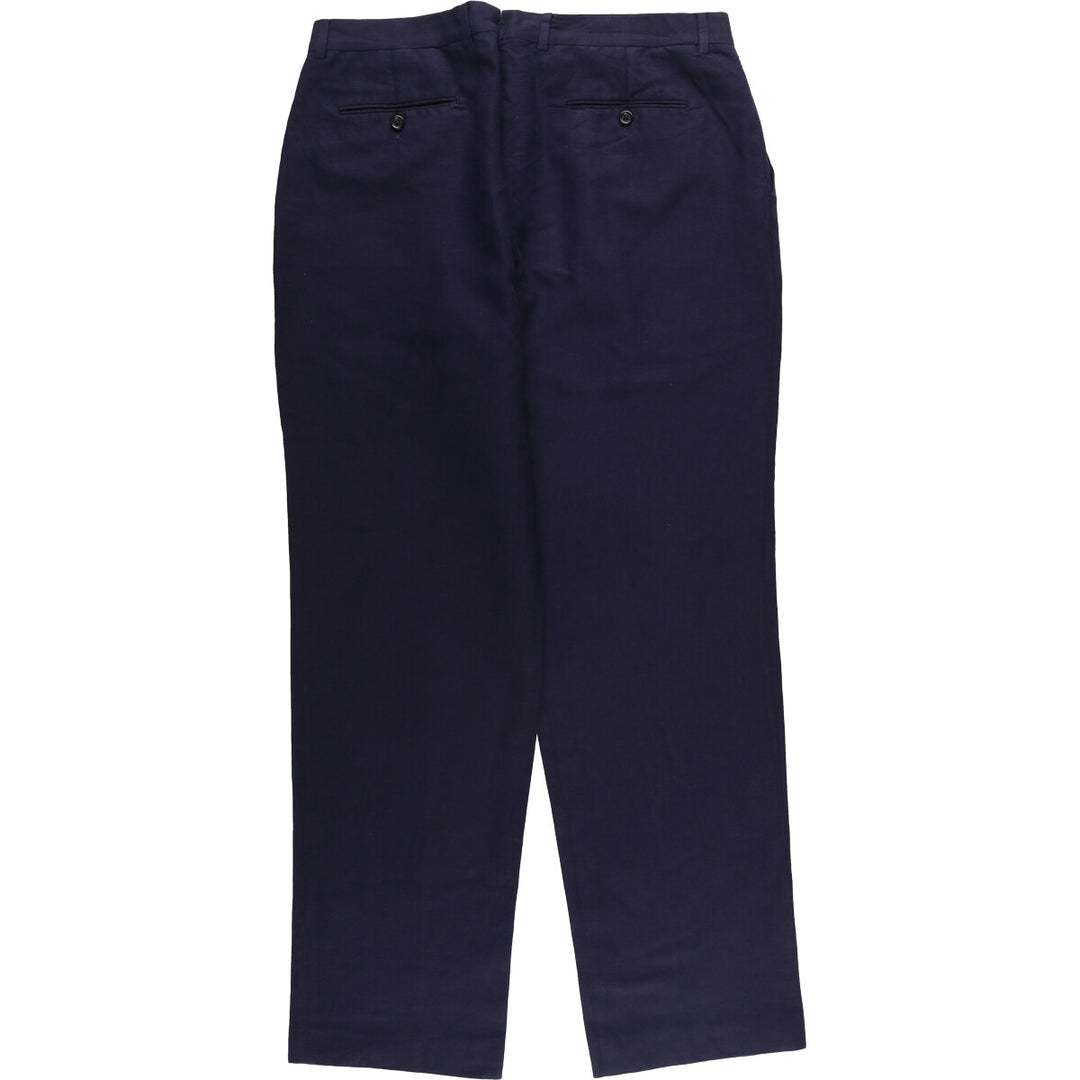 00'S LANDS' END Two-pleat linen x cotton pants slacks for men, size W37 linen navy blue type Vintage Second Hand