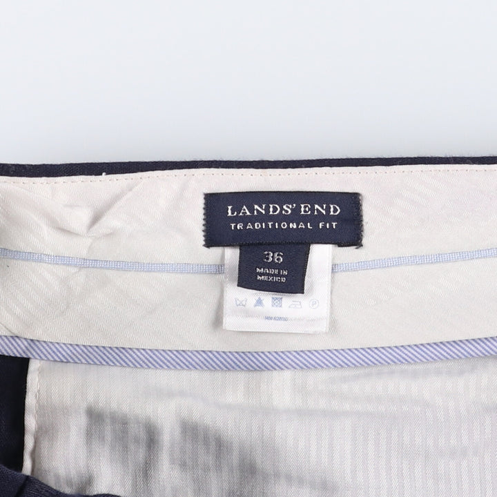 00'S LANDS' END Two-pleat linen x cotton pants slacks for men, size W37 linen navy blue type Vintage Second Hand
