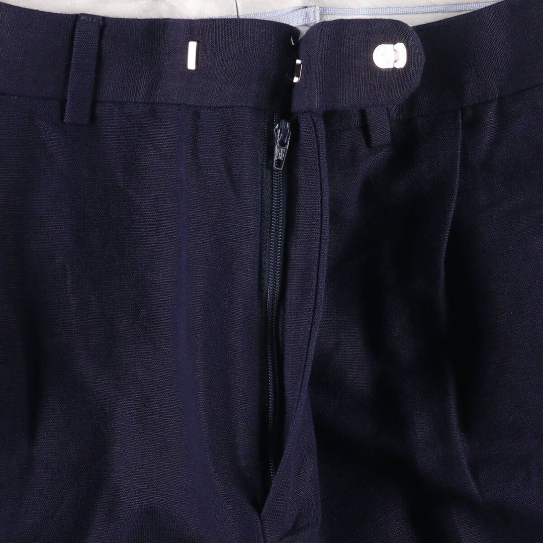 00'S LANDS' END Two-pleat linen x cotton pants slacks for men, size W37 linen navy blue type Vintage Second Hand