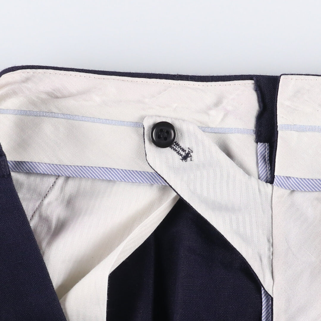 00'S LANDS' END Two-pleat linen x cotton pants slacks for men, size W37 linen navy blue type Vintage Second Hand