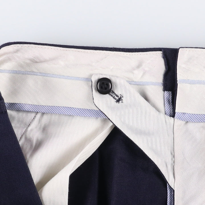 00'S LANDS' END Two-pleat linen x cotton pants slacks for men, size W37 linen navy blue type Vintage Second Hand