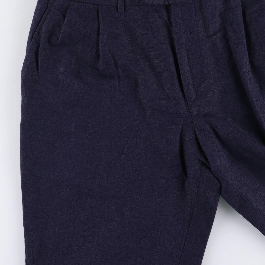 00'S LANDS' END Two-pleat linen x cotton pants slacks for men, size W37 linen navy blue type Vintage Second Hand
