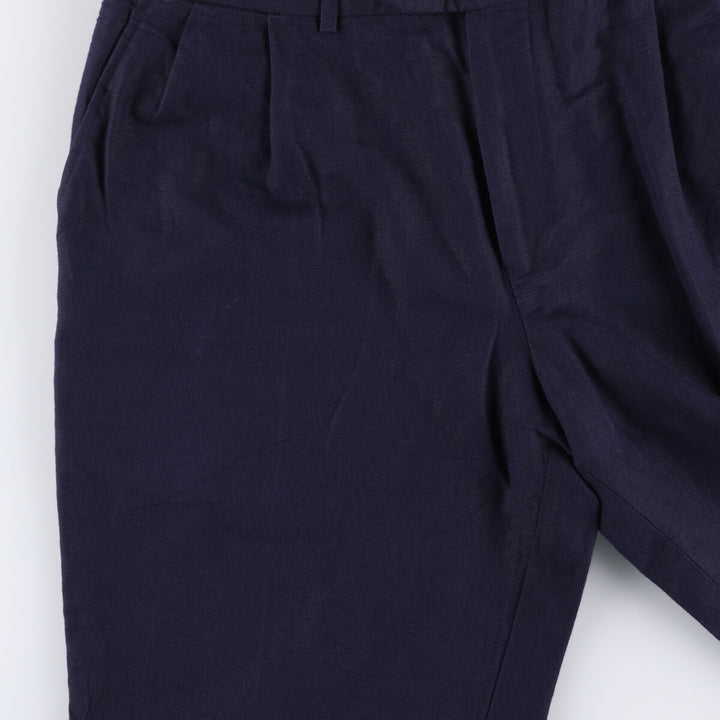 00'S LANDS' END Two-pleat linen x cotton pants slacks for men, size W37 linen navy blue type Vintage Second Hand