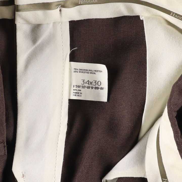 Haggar 2-pleat slacks for men, size W34 polyester brown type Vintage Second Hand