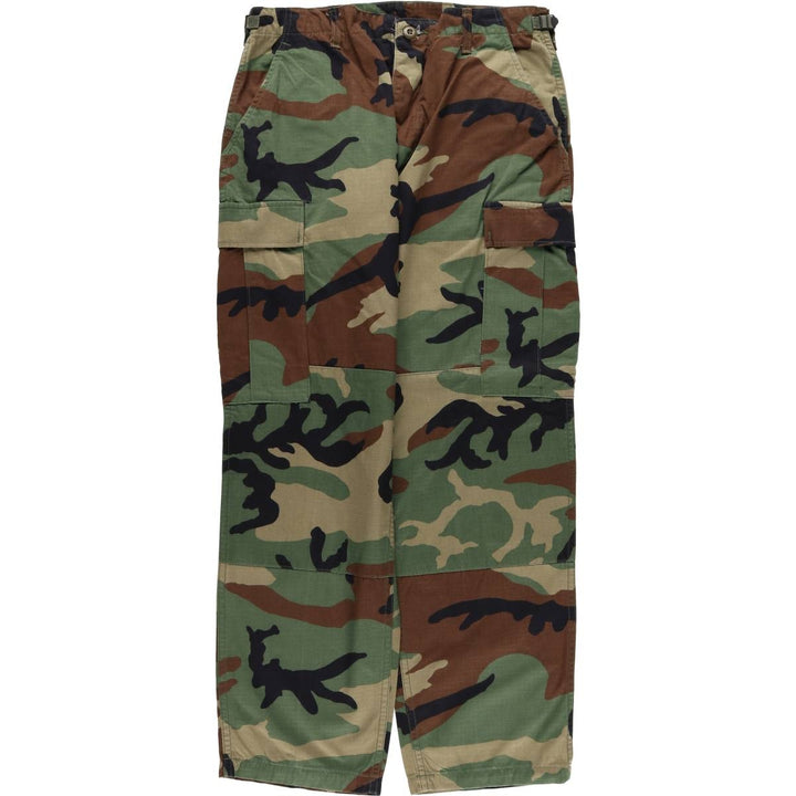 00'S US Military Genuine Camouflage Pattern Woodland Camo Ripstop Military Cargo Pants Combat Pants Made in USA MEDIUM-SHORT cotton Khaki type Vintage Second Hand