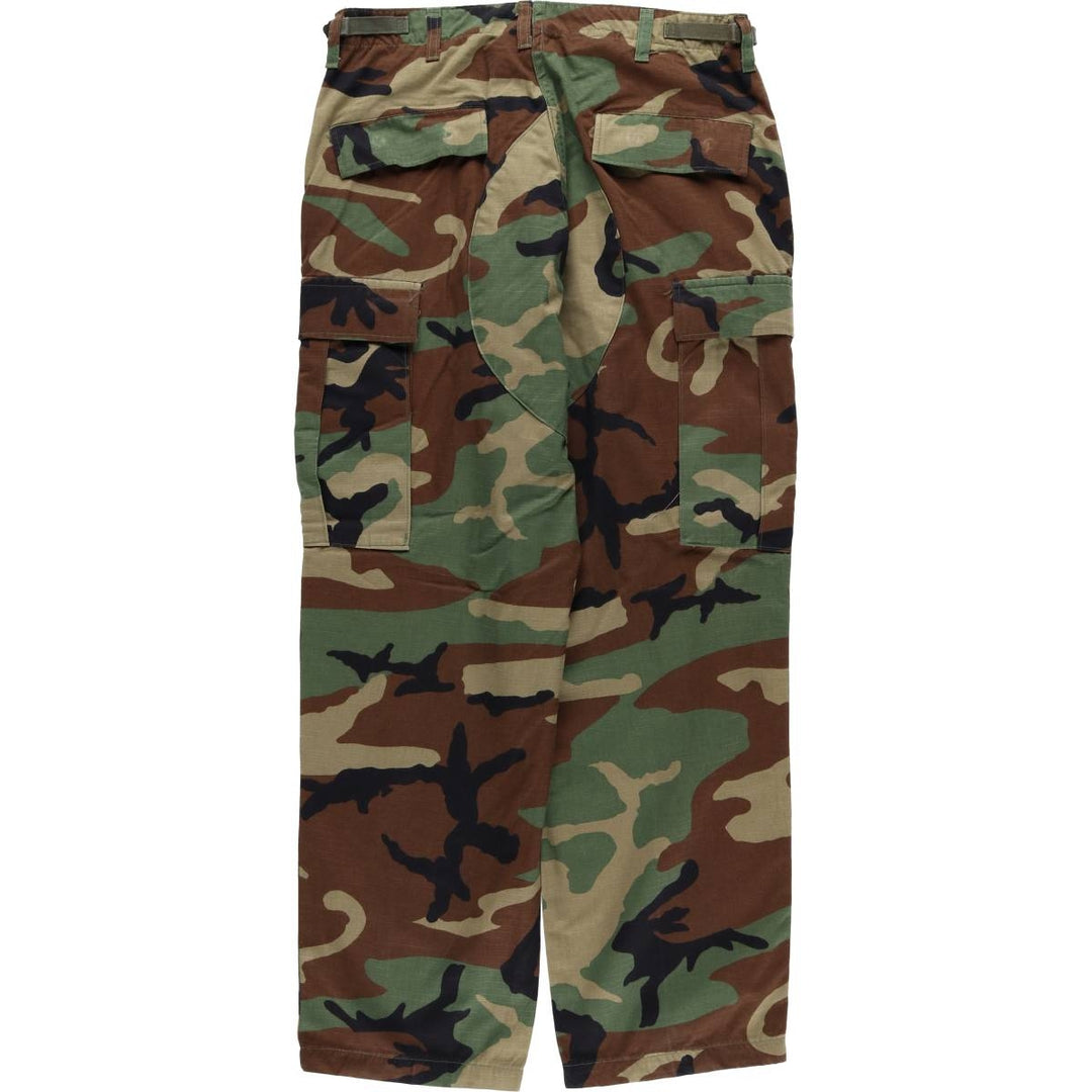 00'S US Military Genuine Camouflage Pattern Woodland Camo Ripstop Military Cargo Pants Combat Pants Made in USA MEDIUM-SHORT cotton Khaki type Vintage Second Hand