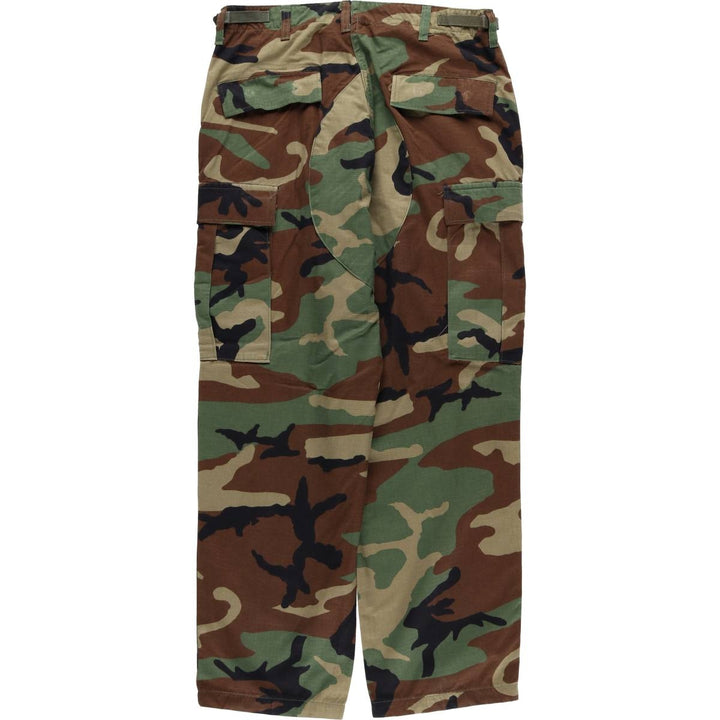 00'S US Military Genuine Camouflage Pattern Woodland Camo Ripstop Military Cargo Pants Combat Pants Made in USA MEDIUM-SHORT cotton Khaki type Vintage Second Hand