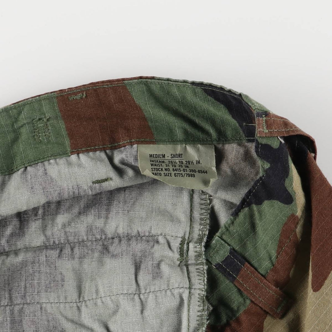 00'S US Military Genuine Camouflage Pattern Woodland Camo Ripstop Military Cargo Pants Combat Pants Made in USA MEDIUM-SHORT cotton Khaki type Vintage Second Hand