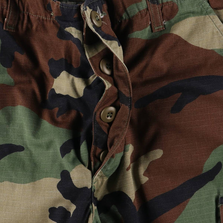 00'S US Military Genuine Camouflage Pattern Woodland Camo Ripstop Military Cargo Pants Combat Pants Made in USA MEDIUM-SHORT cotton Khaki type Vintage Second Hand