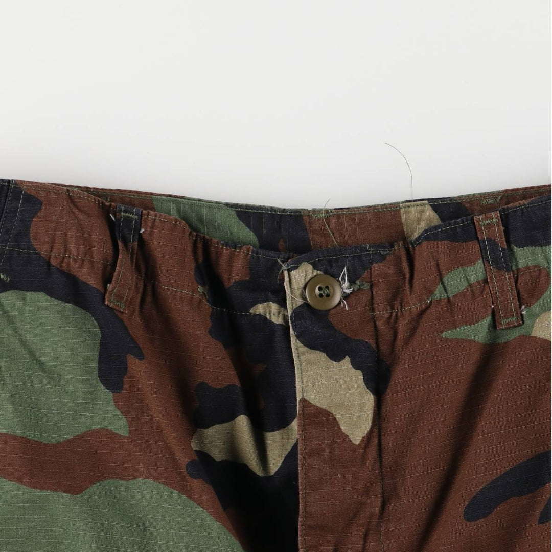 00'S US Military Genuine Camouflage Pattern Woodland Camo Ripstop Military Cargo Pants Combat Pants Made in USA MEDIUM-SHORT cotton Khaki type Vintage Second Hand