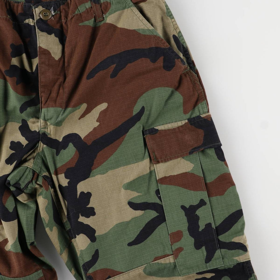 00'S US Military Genuine Camouflage Pattern Woodland Camo Ripstop Military Cargo Pants Combat Pants Made in USA MEDIUM-SHORT cotton Khaki type Vintage Second Hand