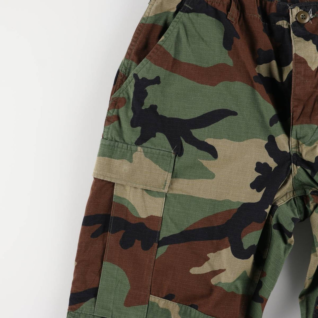 00'S US Military Genuine Camouflage Pattern Woodland Camo Ripstop Military Cargo Pants Combat Pants Made in USA MEDIUM-SHORT cotton Khaki type Vintage Second Hand