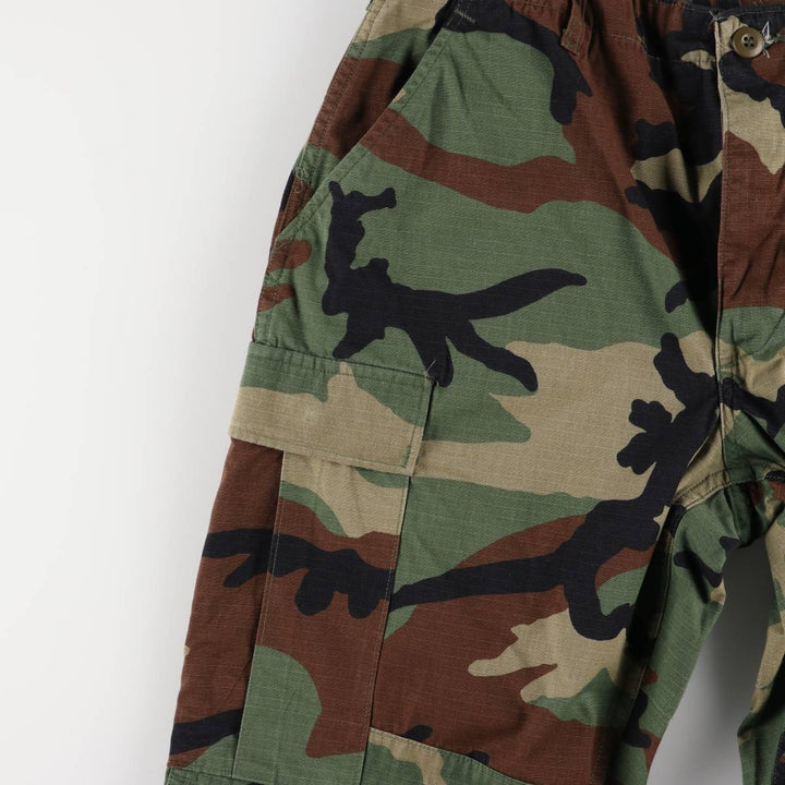 00'S US Military Genuine Camouflage Pattern Woodland Camo Ripstop Military Cargo Pants Combat Pants Made in USA MEDIUM-SHORT cotton Khaki type Vintage Second Hand