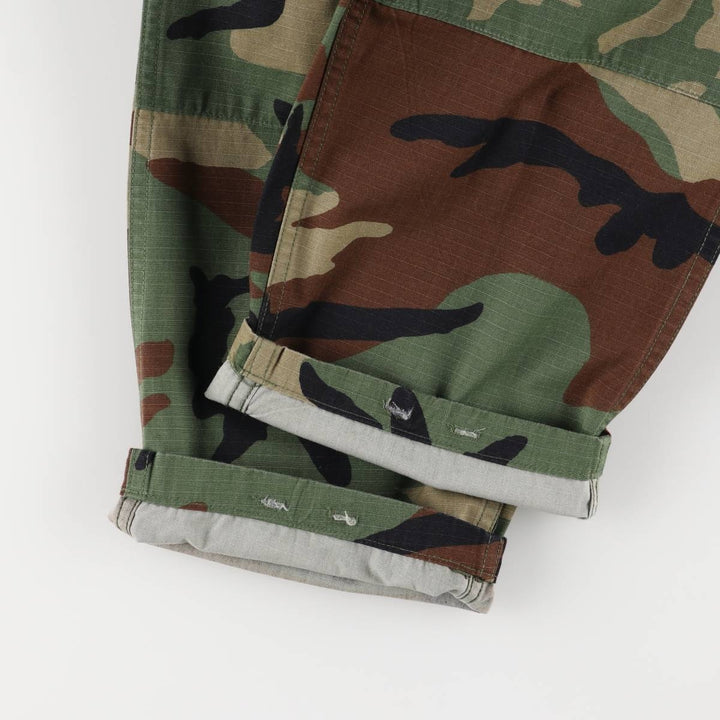 00'S US Military Genuine Camouflage Pattern Woodland Camo Ripstop Military Cargo Pants Combat Pants Made in USA MEDIUM-SHORT cotton Khaki type Vintage Second Hand