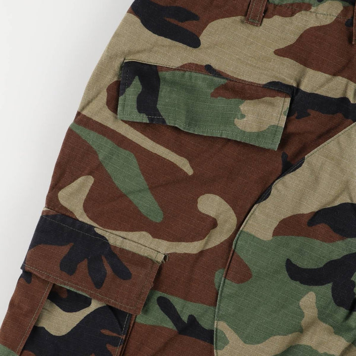 00'S US Military Genuine Camouflage Pattern Woodland Camo Ripstop Military Cargo Pants Combat Pants Made in USA MEDIUM-SHORT cotton Khaki type Vintage Second Hand