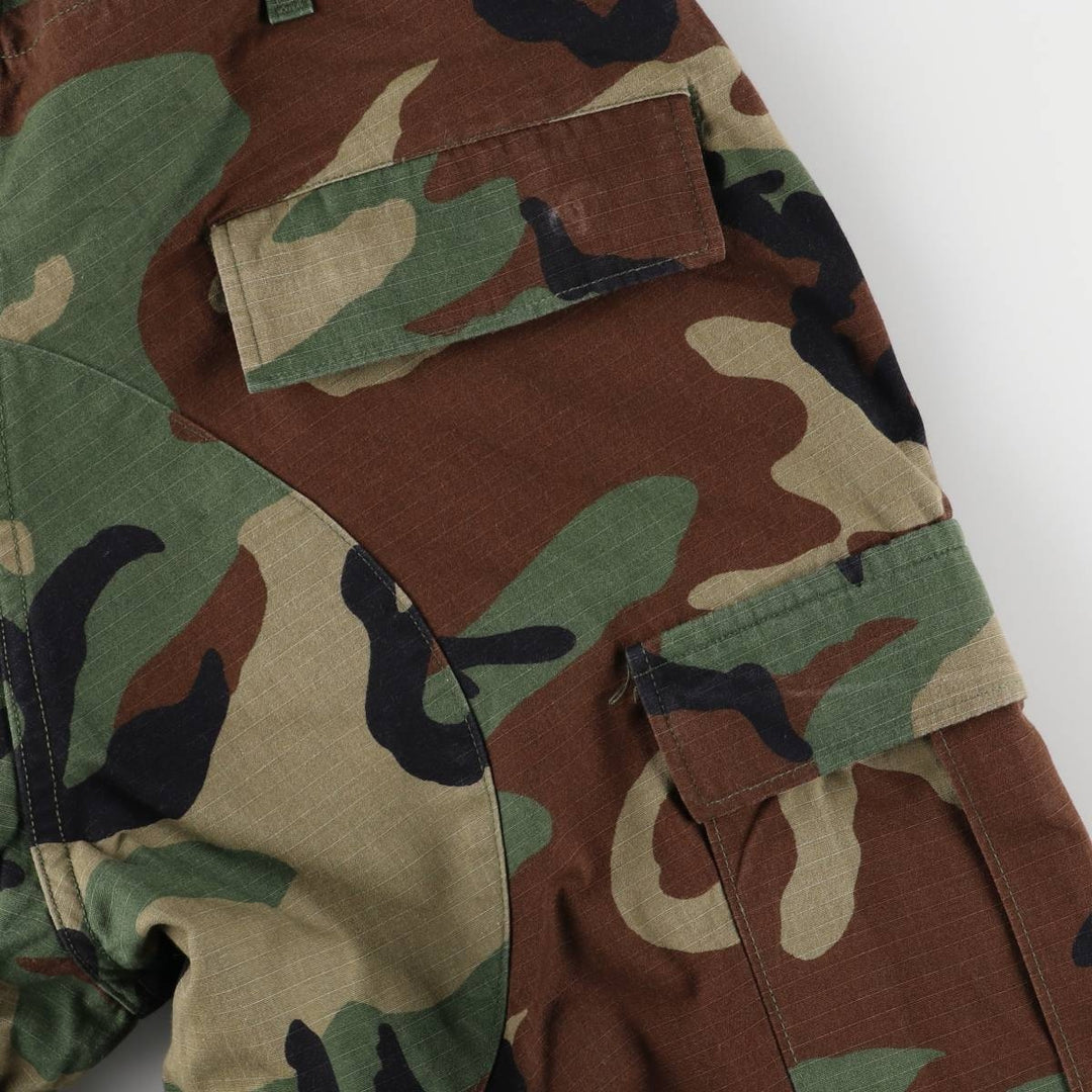 00'S US Military Genuine Camouflage Pattern Woodland Camo Ripstop Military Cargo Pants Combat Pants Made in USA MEDIUM-SHORT cotton Khaki type Vintage Second Hand