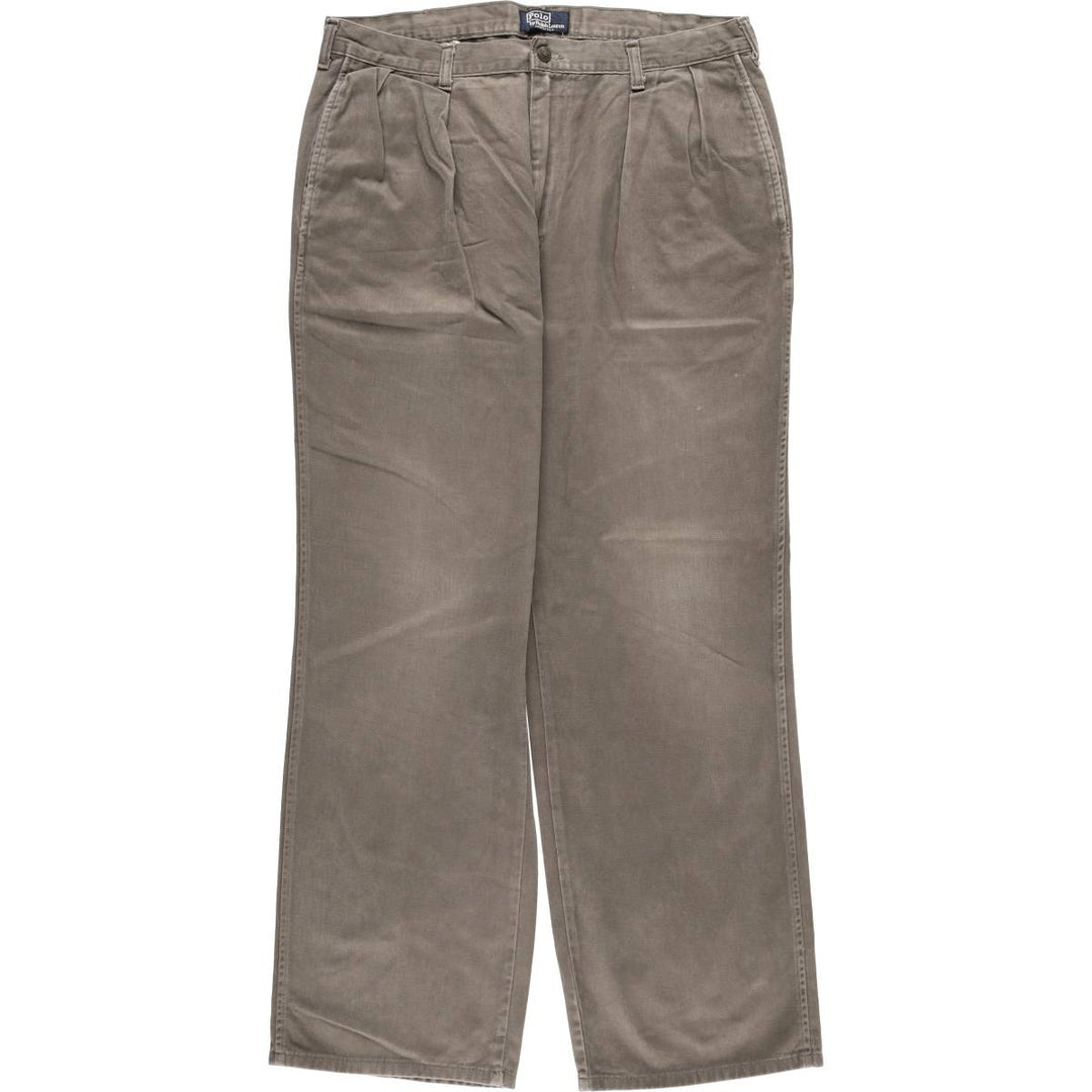 90'S Ralph Lauren POLO by Ralph Lauren Two-pleat Chino Pants Made in USA Men's W35 Vintage cotton brown type Vintage Second Hand