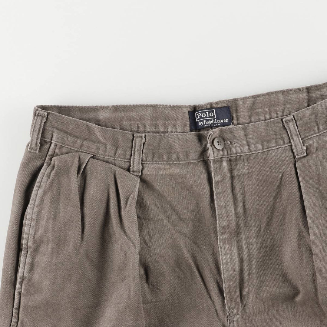 90'S Ralph Lauren POLO by Ralph Lauren Two-pleat Chino Pants Made in USA Men's W35 Vintage cotton brown type Vintage Second Hand