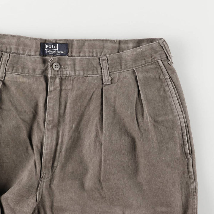 90'S Ralph Lauren POLO by Ralph Lauren Two-pleat Chino Pants Made in USA Men's W35 Vintage cotton brown type Vintage Second Hand