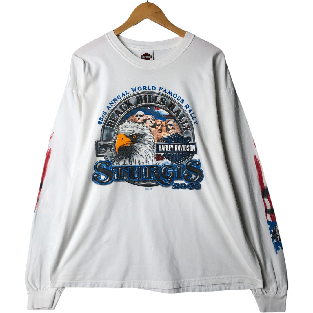 00'S Harley-Davidson Eagle Pattern Stars and Stripes Long T-Shirt Made in USA Men's XL cotton white type Vintage Second Hand