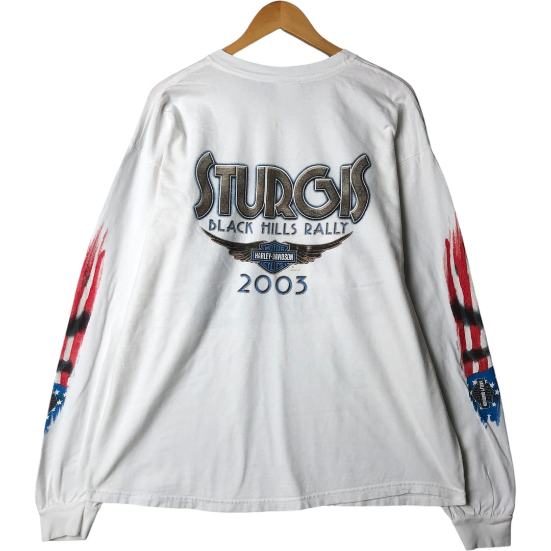 00'S Harley-Davidson Eagle Pattern Stars and Stripes Long T-Shirt Made in USA Men's XL cotton white type Vintage Second Hand