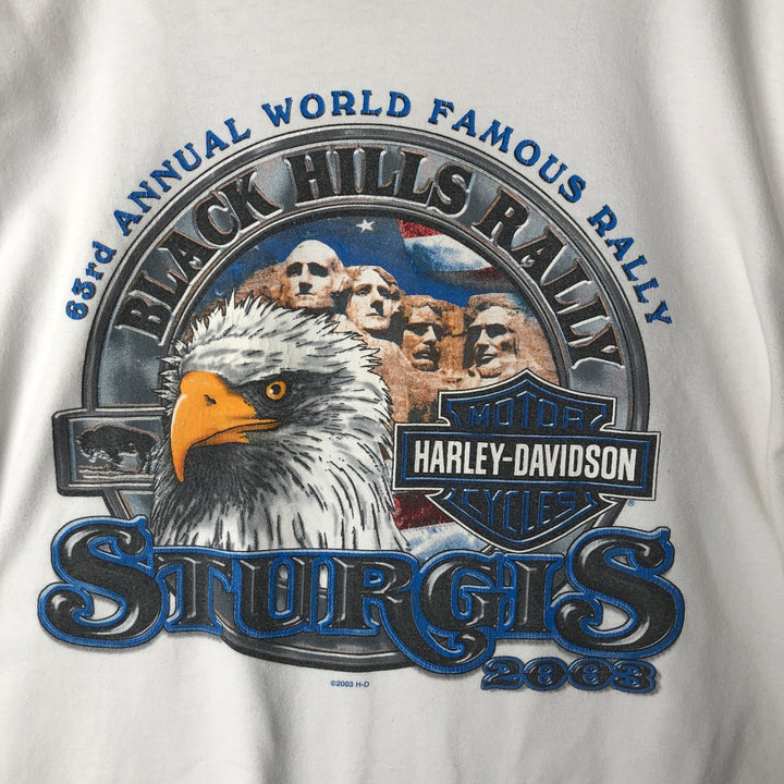 00'S Harley-Davidson Eagle Pattern Stars and Stripes Long T-Shirt Made in USA Men's XL cotton white type Vintage Second Hand