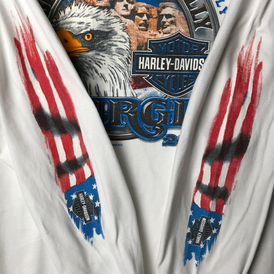 00'S Harley-Davidson Eagle Pattern Stars and Stripes Long T-Shirt Made in USA Men's XL cotton white type Vintage Second Hand