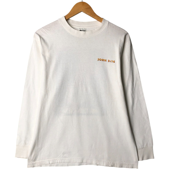 90'S MURINA Long Sleeve T-Shirt, Made in USA, Men's M Size, Vintage cotton white type Vintage Second Hand