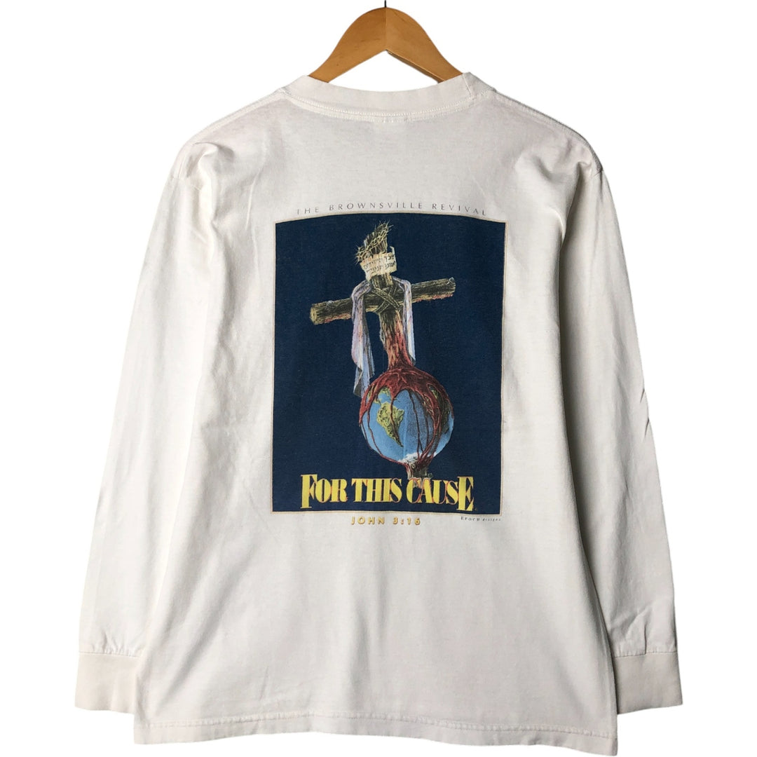 90'S MURINA Long Sleeve T-Shirt, Made in USA, Men's M Size, Vintage cotton white type Vintage Second Hand