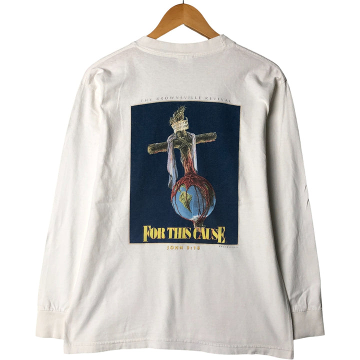 90'S MURINA Long Sleeve T-Shirt, Made in USA, Men's M Size, Vintage cotton white type Vintage Second Hand