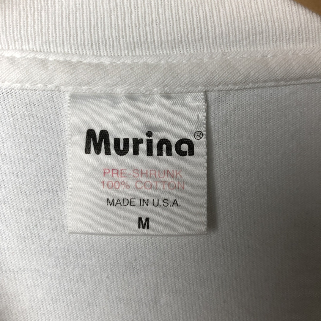 90'S MURINA Long Sleeve T-Shirt, Made in USA, Men's M Size, Vintage cotton white type Vintage Second Hand