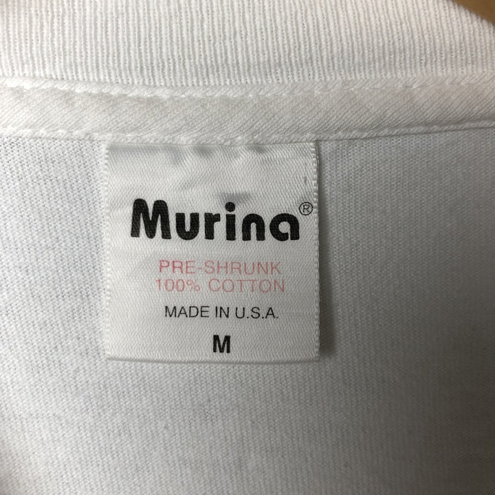 90'S MURINA Long Sleeve T-Shirt, Made in USA, Men's M Size, Vintage cotton white type Vintage Second Hand
