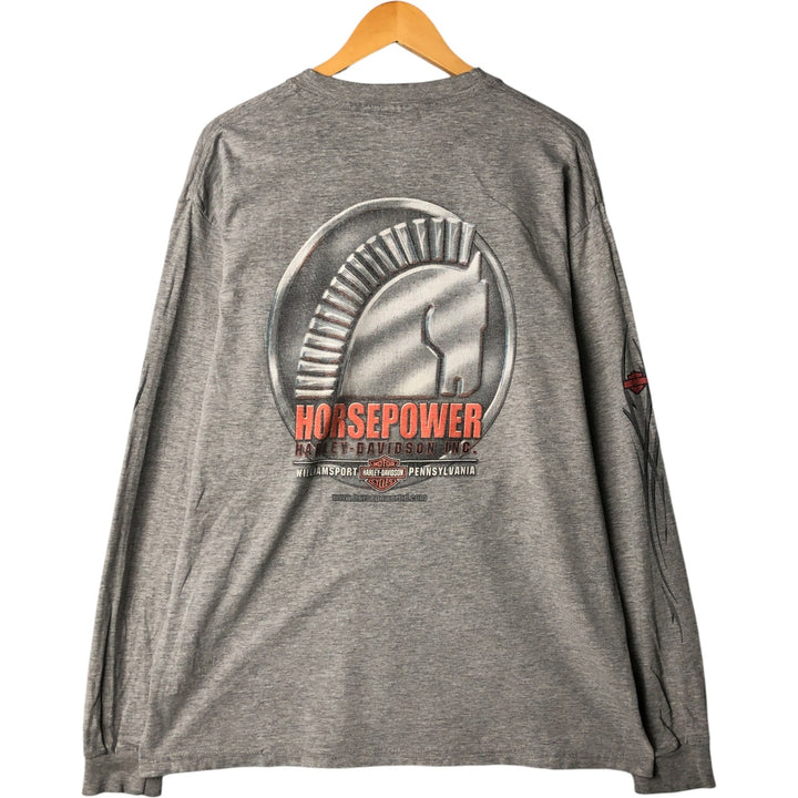 00'S Harley-Davidson Long Sleeve T-Shirt Made in USA Men's Size L cotton gray type Vintage Second Hand