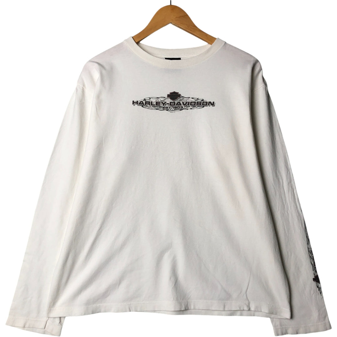 00'S Harley-Davidson Eagle Pattern Long Sleeve T-Shirt Made in USA Men's XL unclear white type Vintage Second Hand