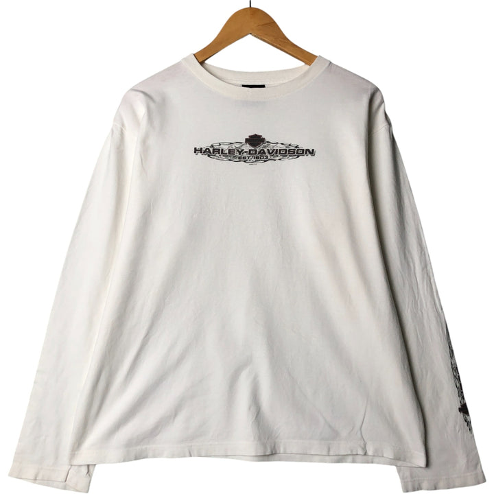 00'S Harley-Davidson Eagle Pattern Long Sleeve T-Shirt Made in USA Men's XL unclear white type Vintage Second Hand