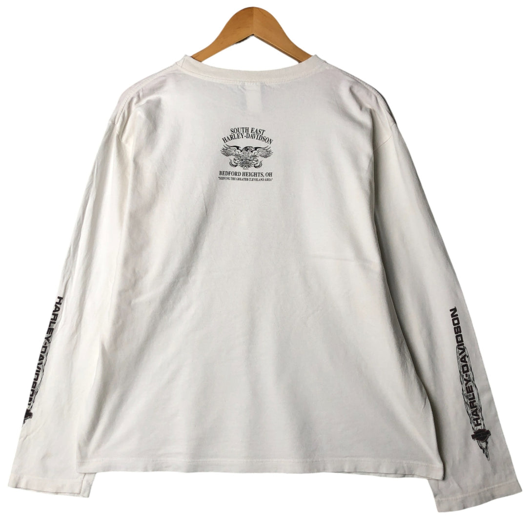 00'S Harley-Davidson Eagle Pattern Long Sleeve T-Shirt Made in USA Men's XL unclear white type Vintage Second Hand