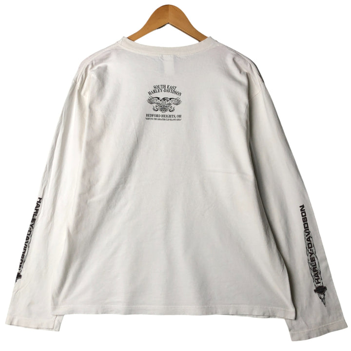 00'S Harley-Davidson Eagle Pattern Long Sleeve T-Shirt Made in USA Men's XL unclear white type Vintage Second Hand
