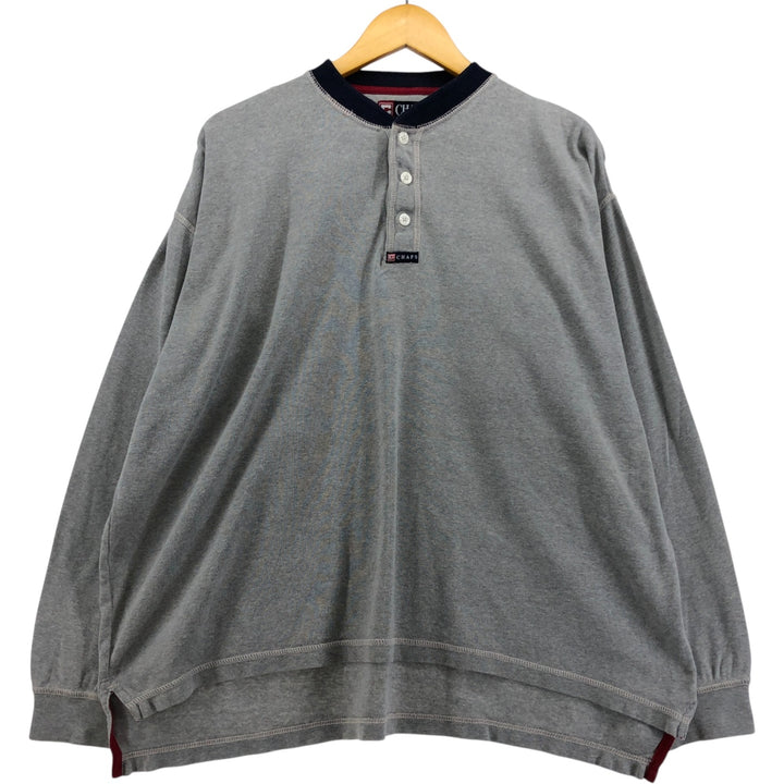 Vintage 90'S Ralph Lauren Chaps Henley-neck thermal long T-shirt, Men's XL cotton gray type Vintage Second Hand