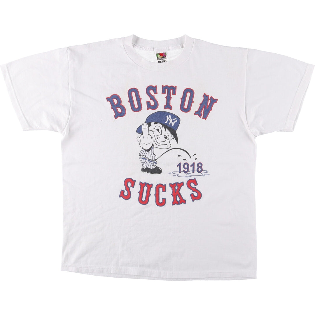 2000'S Fruit of the Loom New York Yankees Boston Red Sox Print T-Shirt, Men's Size L cotton white type Vintage Second Hand