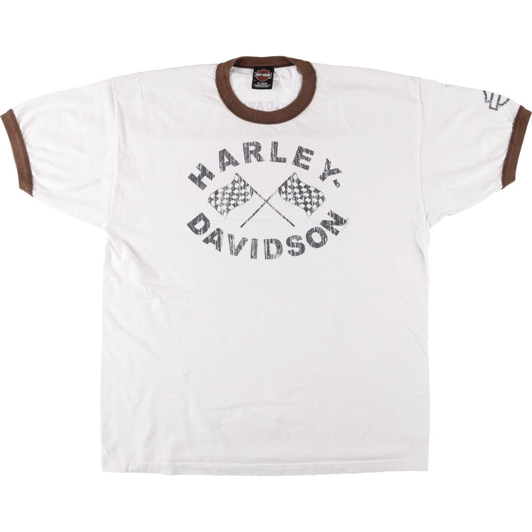 2000'S Harley-Davidson Checkered Flag Ringer T-Shirt, Men's XXL cotton white type Vintage Second Hand